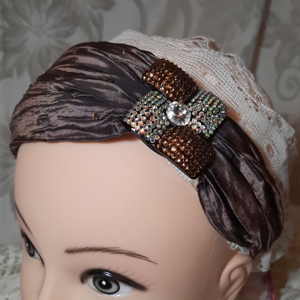 Brown Taffeta and Rhinestone Headband